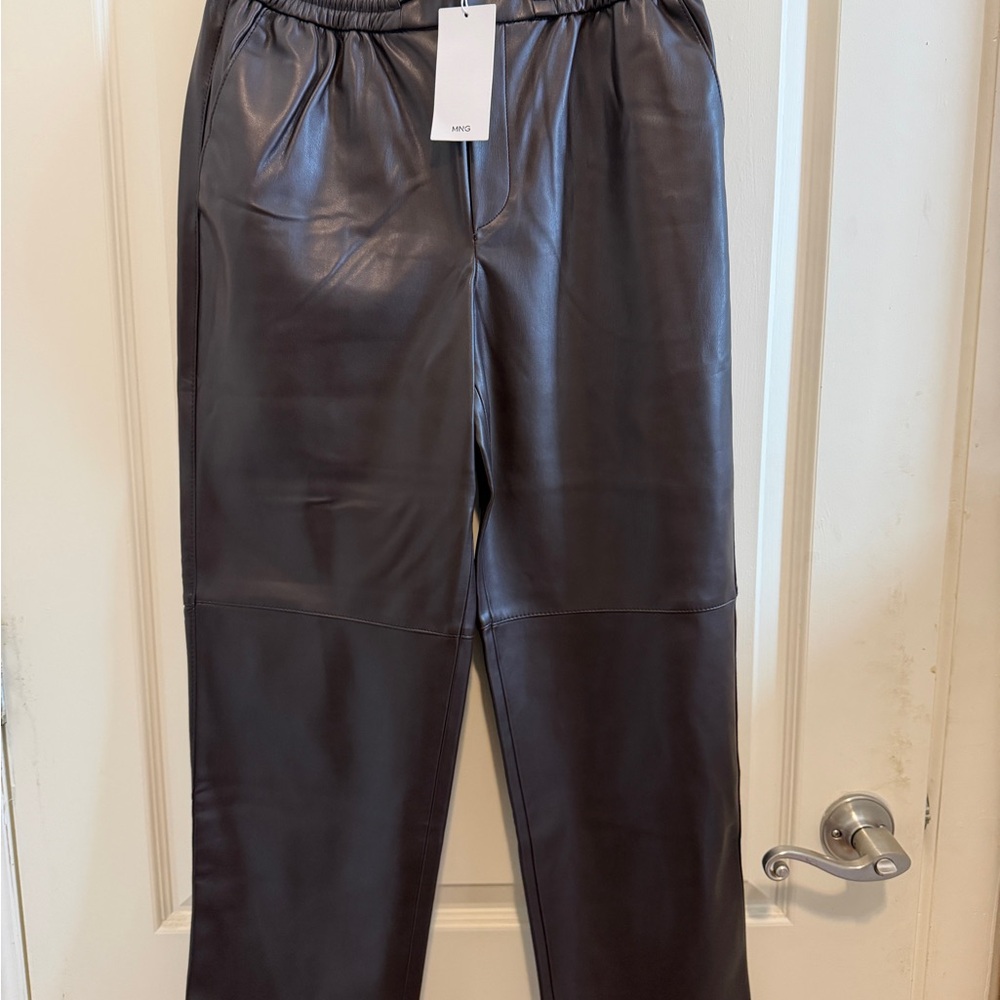 Mango Faux Leather Jogger Pants - Dark Brown
